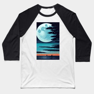 Vibrant Blue Moon bay abstract line art Baseball T-Shirt